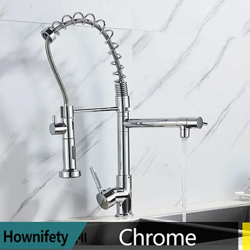 Popular Kitchen Spring Sink Faucet Rose Gold Color New Matching Hot Cold Bath Mixer Tap Modern Free Rotation Pull Down Spout