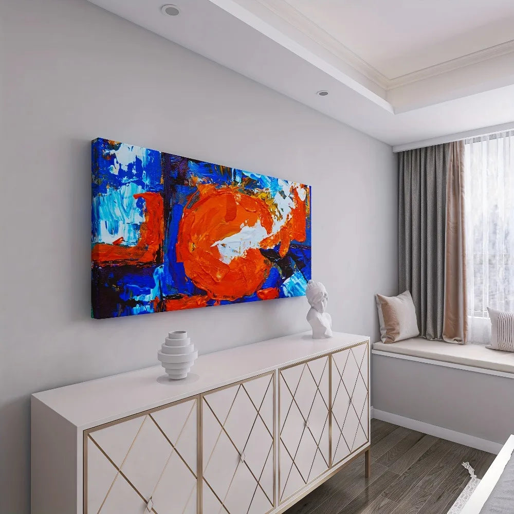 Abstract sun pattern canvas print with 1.5 inch thick pine frame interior vintage classic art trim