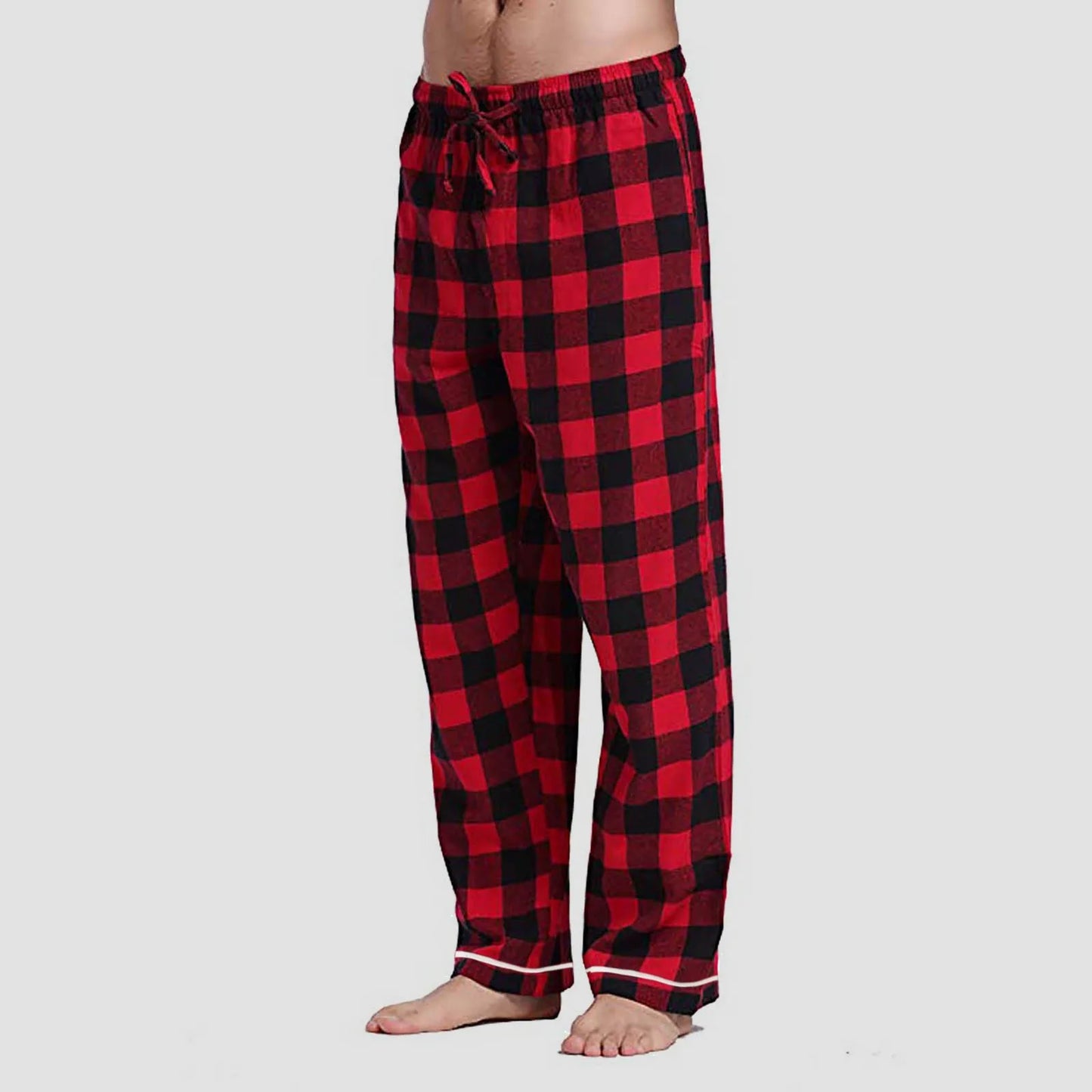 Thicken Warm Waterproof Trousers Male Casual Men'S High Waisted Red Plaid Thick Outdoors Casual Trousers Plus Size Gift