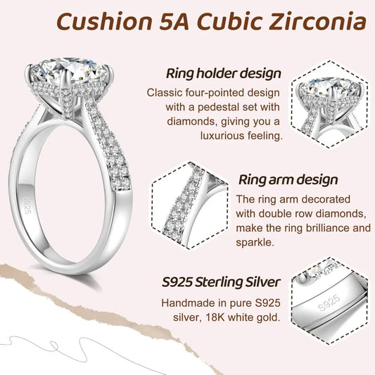 3CT CZ Rings,Women's Round/Oval/Cushion/Radiant Cut 925 Sterling Silver Solitaire Wedding Bands Engagement Promise Rings