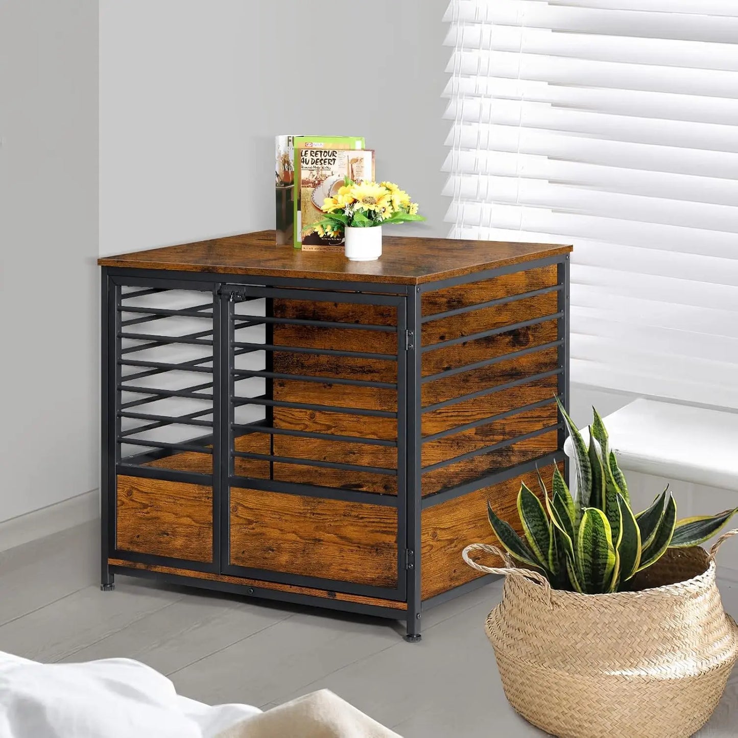 Dog cage furniture, medium-sized heavy-duty dog house cage with storage space, indoor living room, bedroom, side table