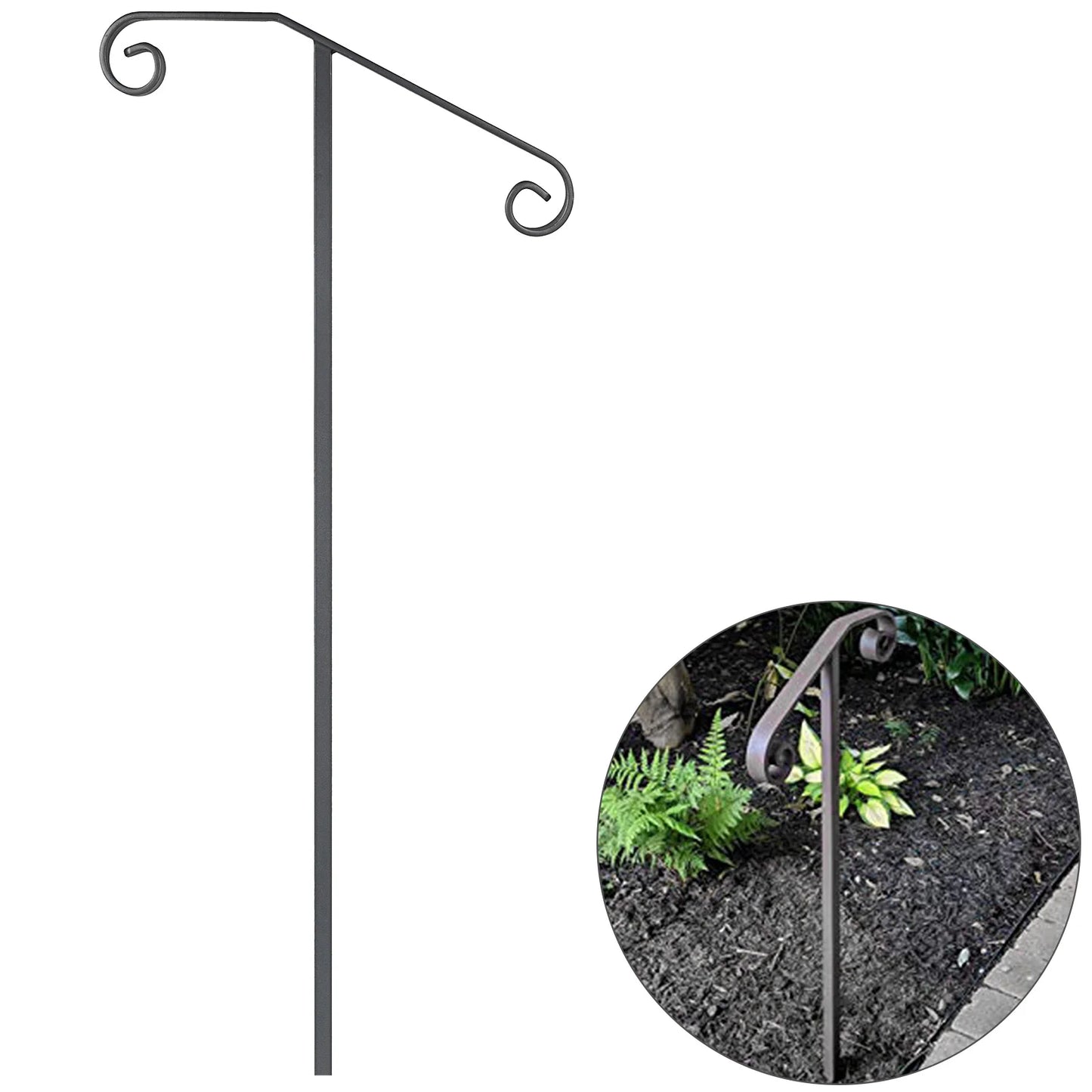 SucceBuy Single Post Wrought Iron Handrail  Post Mount Step Grab Supports in Ground Long Post Fits 1 or 2 Steps Grab Rail Single