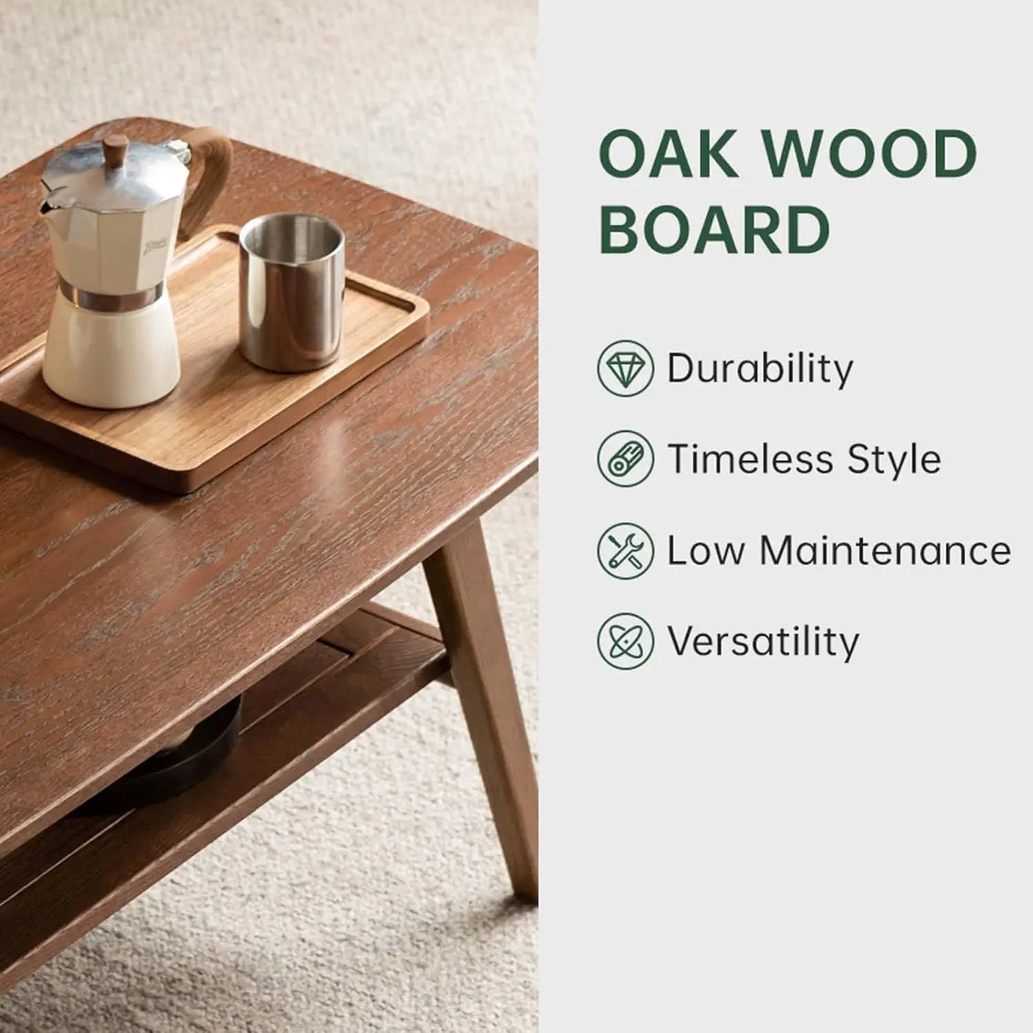 100% Solid Wood Coffee Table for Living Room, Mid Century Modern Small Tables with Shelf Storage, Storage Coffee, Customized