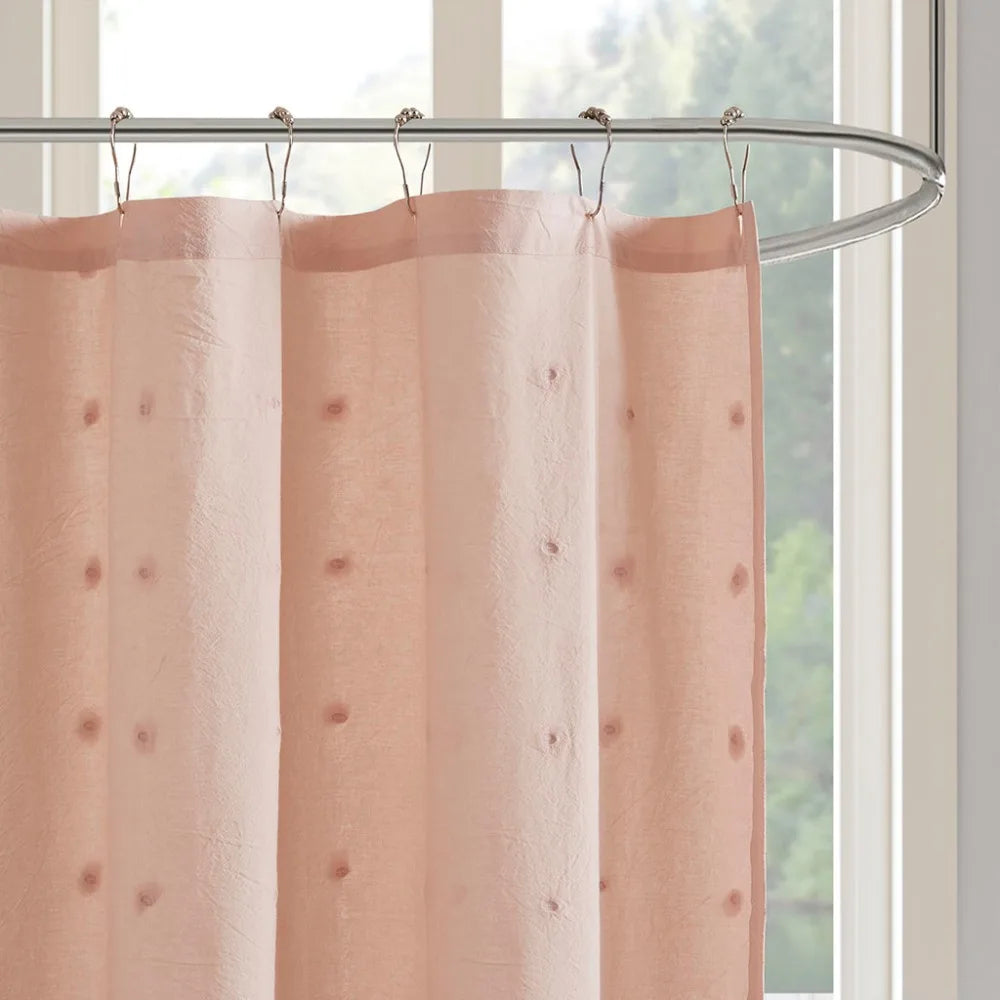 Bathroom Products Cotton Jacquard Pom Pom Shower Curtain
