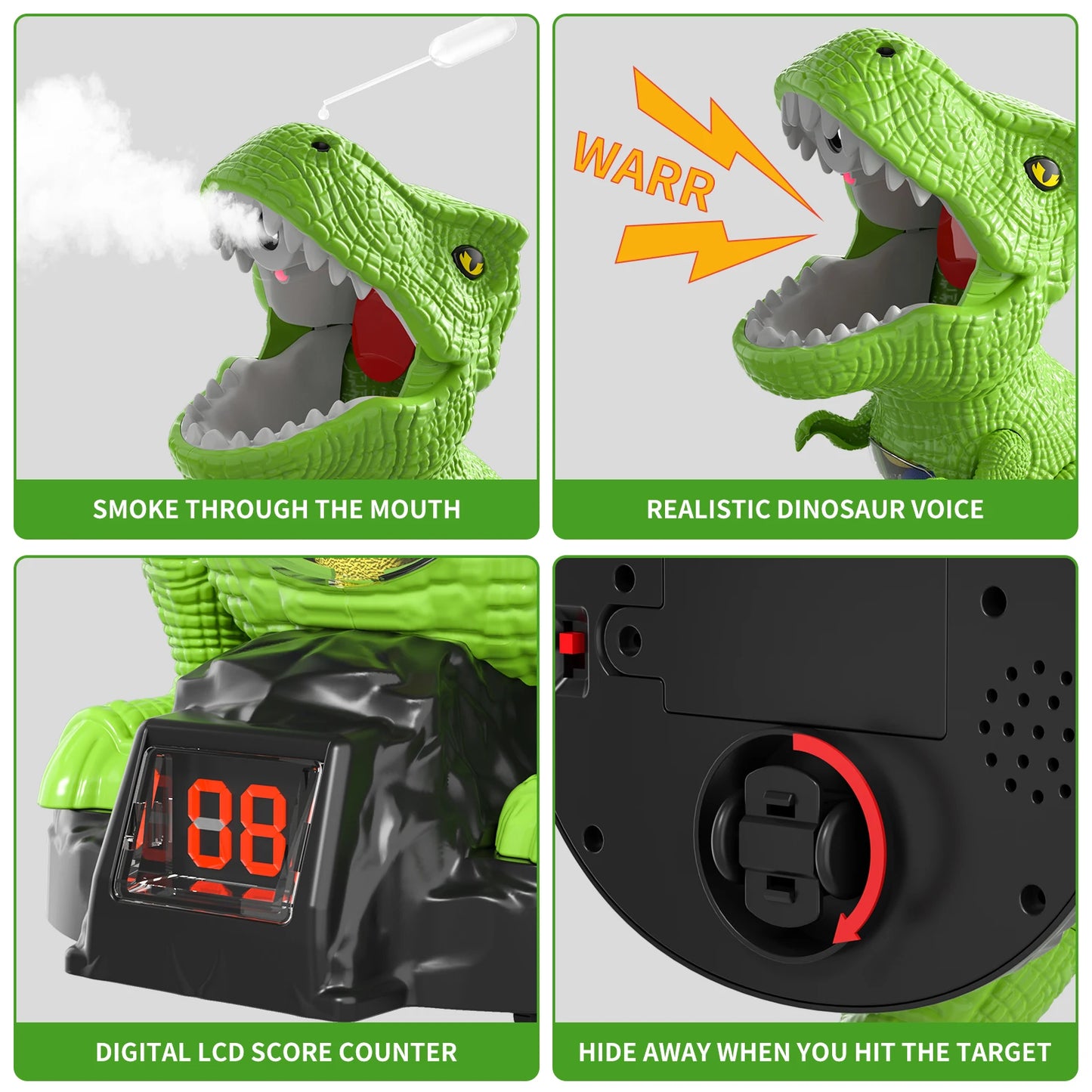 Dinosaur Shooting Toys Movable Target Shooting Game Dinosaur Toy With Score Record 2 Air Pump Blaster For Kid 3-6 Years Old Gift