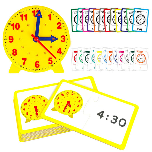 Learning Time Activity Set Clock Educational Hour Minute Second Cognition Matching Puzzle For Teaching Time, Telling Time Early