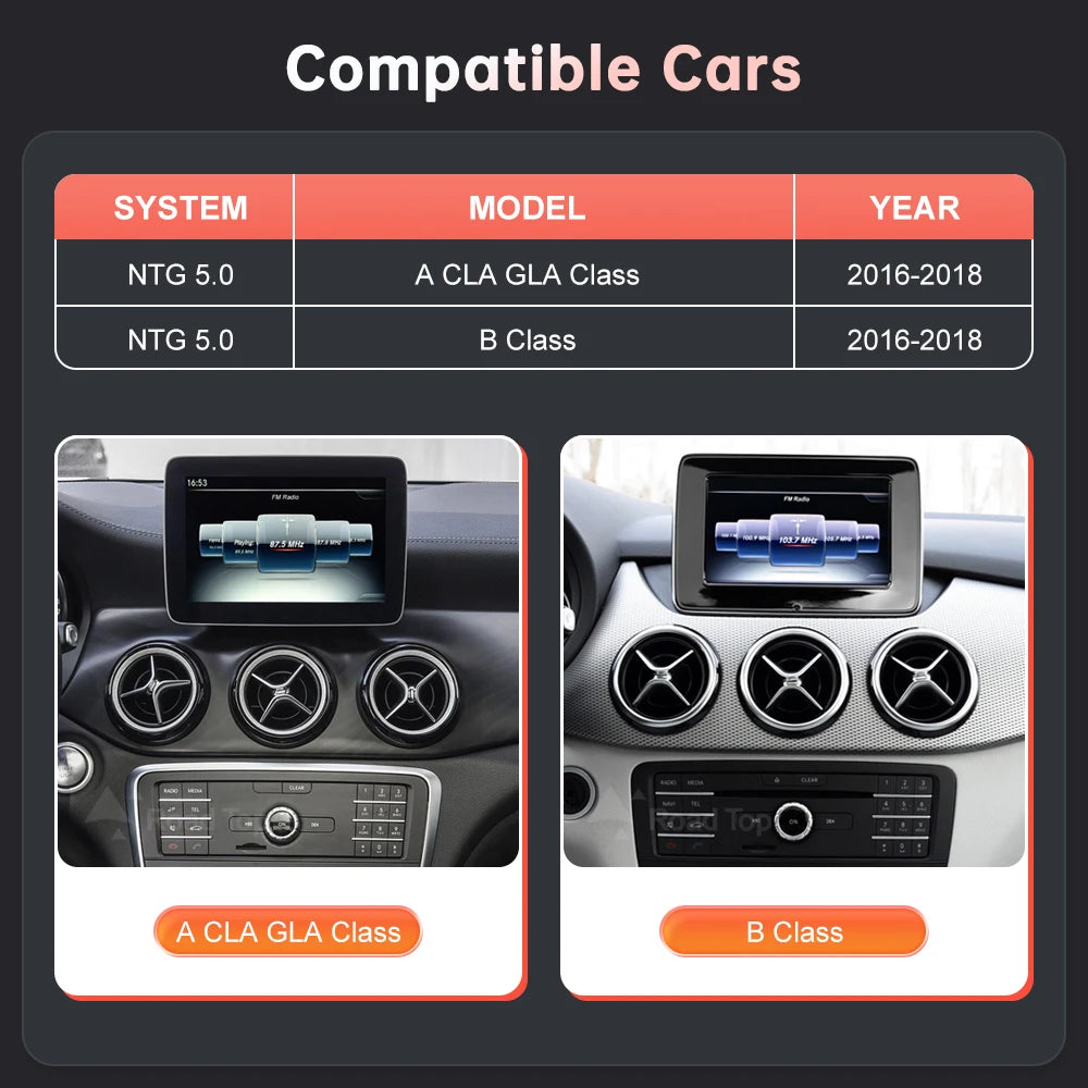 RoadTop Wireless CarPlay Android Auto Car Multimedia Display For Mercedes-Benz CLA GLA A Class W176 2016-2018 NTG5.0 TouchScreen