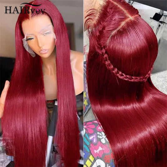 99J Burgundy Colored 13x4 Lace Front Wig Bone Straight 13x6 HD Red Lace Frontal Human Hair Wigs 100% Brazilian Colored Hair Sale