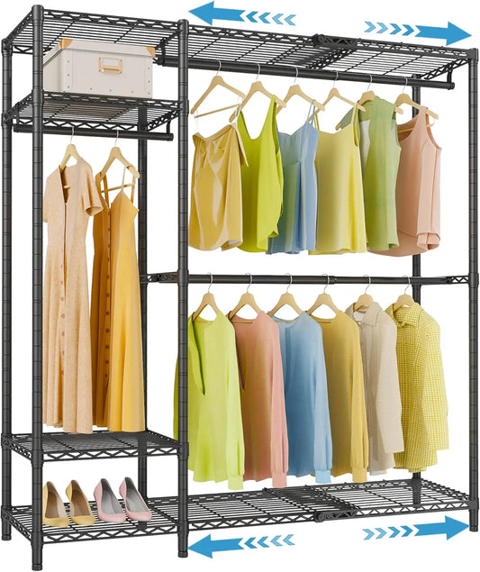 X20 Expandable Metal Clothing Rack Adjustable from 3'3" to 4'8" Heavy Duty Garment Racks with Adjustable Shelves and Hanger Rods