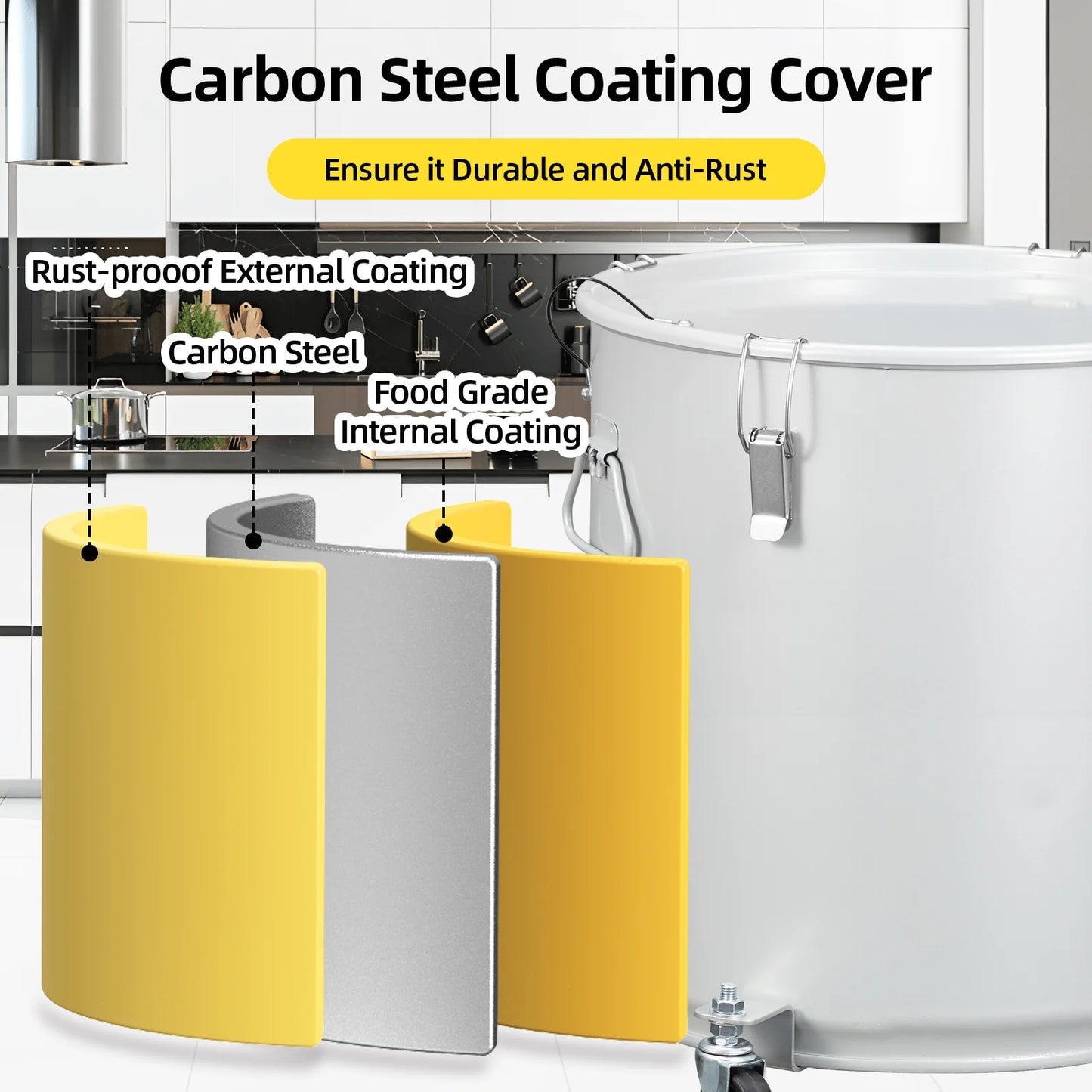 Fryer Grease Bucket 16 Gal Coated Carbon Steel Oil Filter Pot with Caster Base Oil Disposal Caddy Transport Container with Lid L