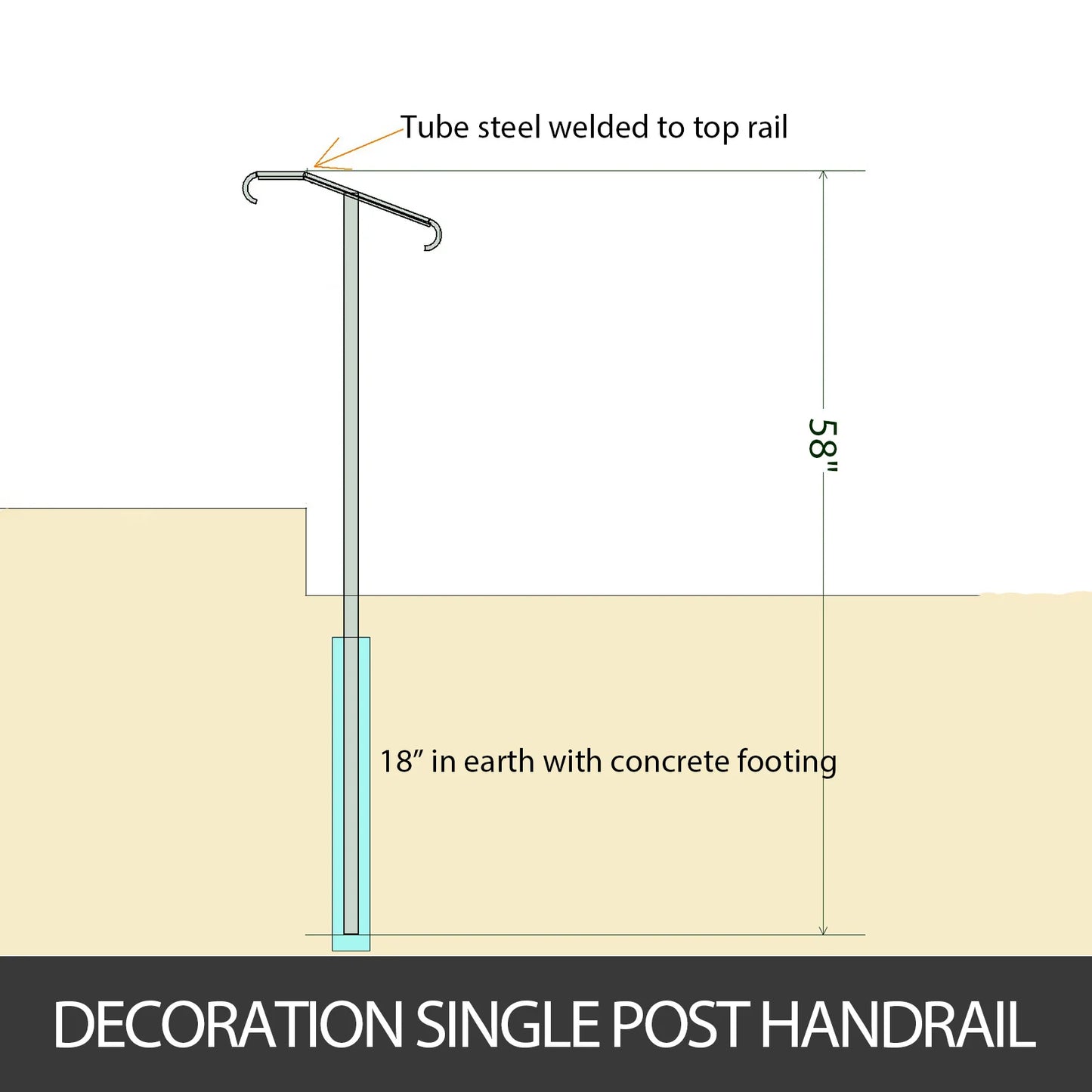 SucceBuy Single Post Wrought Iron Handrail  Post Mount Step Grab Supports in Ground Long Post Fits 1 or 2 Steps Grab Rail Single