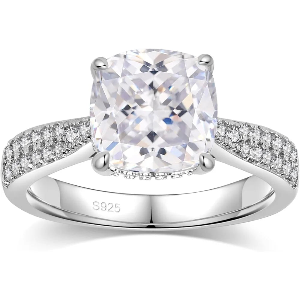 3CT CZ Rings,Women's Round/Oval/Cushion/Radiant Cut 925 Sterling Silver Solitaire Wedding Bands Engagement Promise Rings