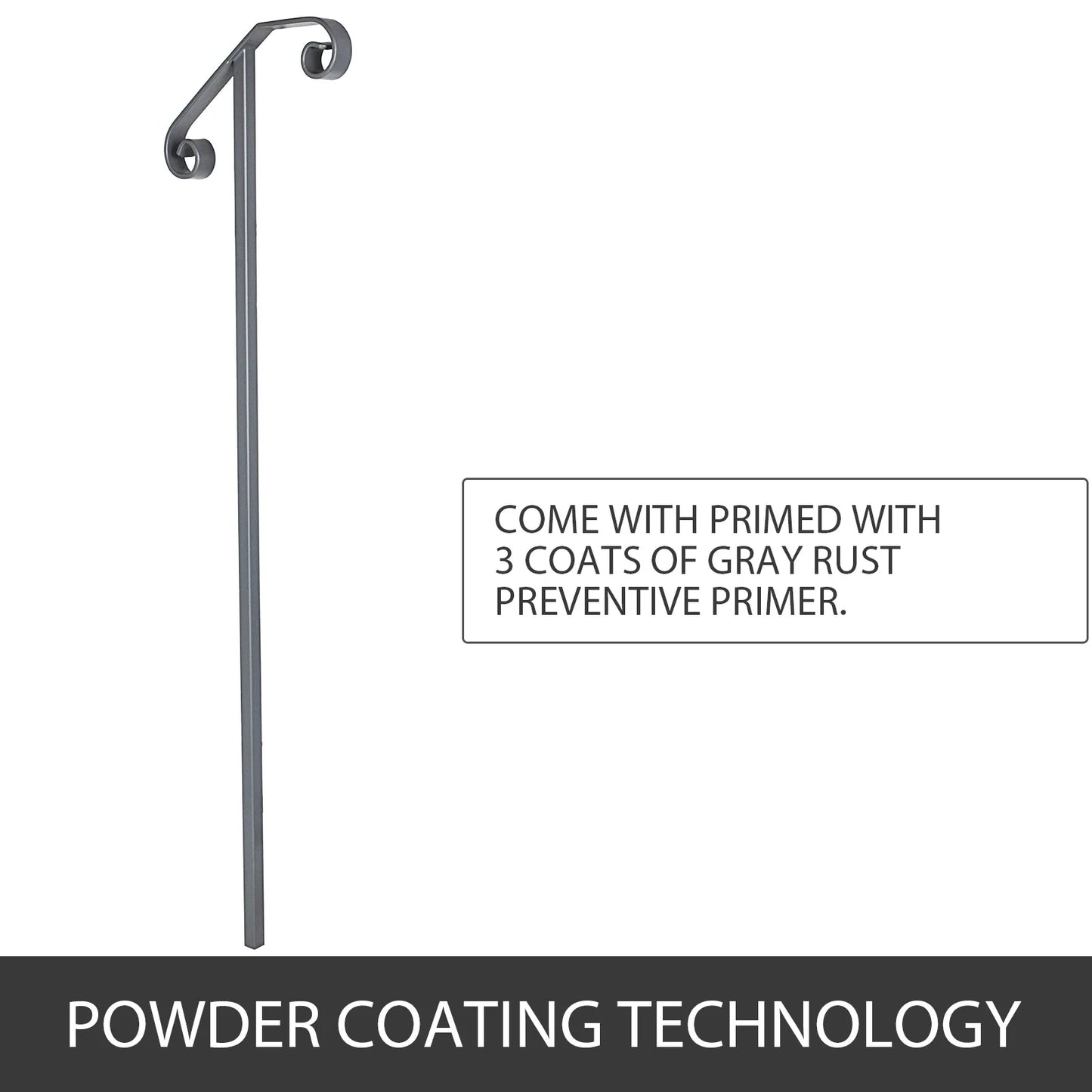 SucceBuy Single Post Wrought Iron Handrail  Post Mount Step Grab Supports in Ground Long Post Fits 1 or 2 Steps Grab Rail Single
