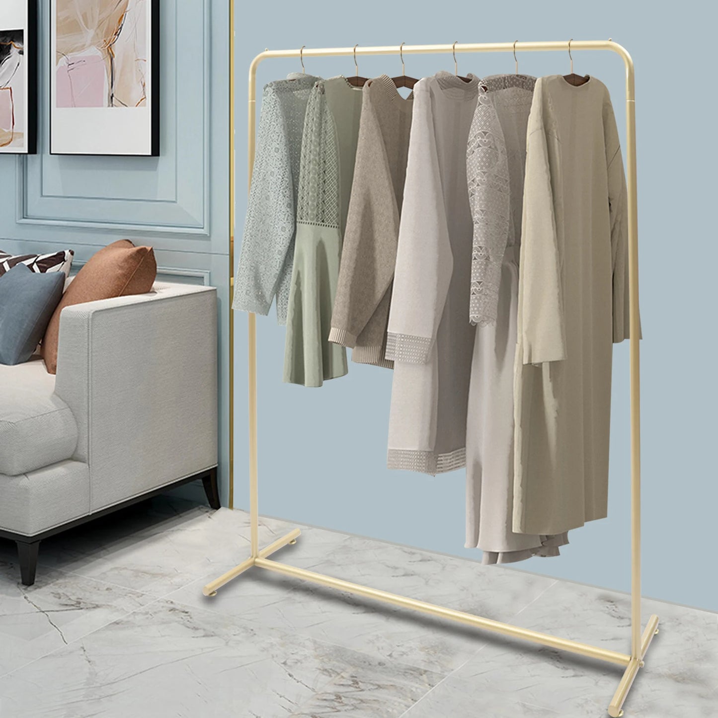 Sturdy Clothes Rack: High-Quality Materials, Rectangular Design for Strong Load Capacity, Stylish Gold Finish for Home or Store