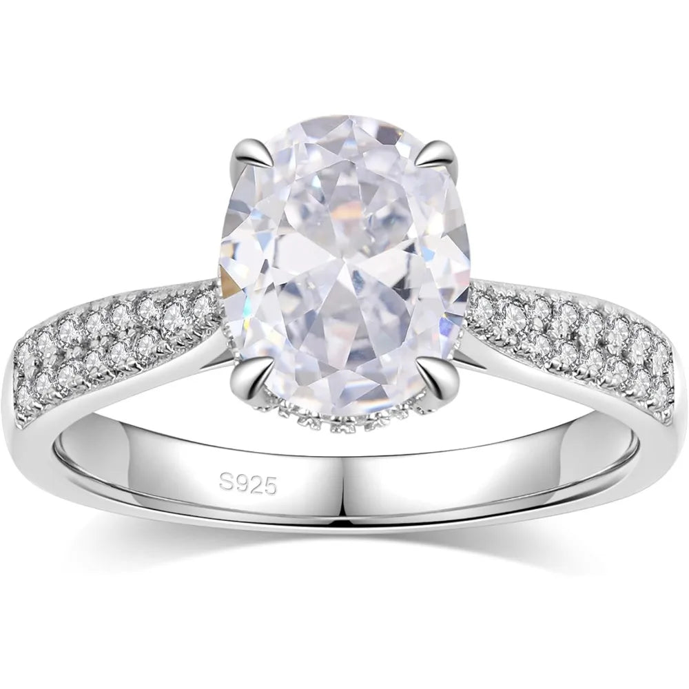 3CT CZ Rings,Women's Round/Oval/Cushion/Radiant Cut 925 Sterling Silver Solitaire Wedding Bands Engagement Promise Rings