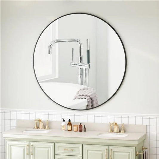 Wall Mirror 42 Inch Black Circular Mirror Metal Framed Mirror Round Vanity Mirror Dressing Mirror, for Bathroom, Living Room, Be