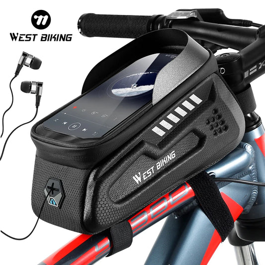 WEST BIKING Waterproof Bicycle Bag Quality EVA Front Frame Cycling Phone Bag Sensitive Touch Screen MTB Road Bike Pannier Bag