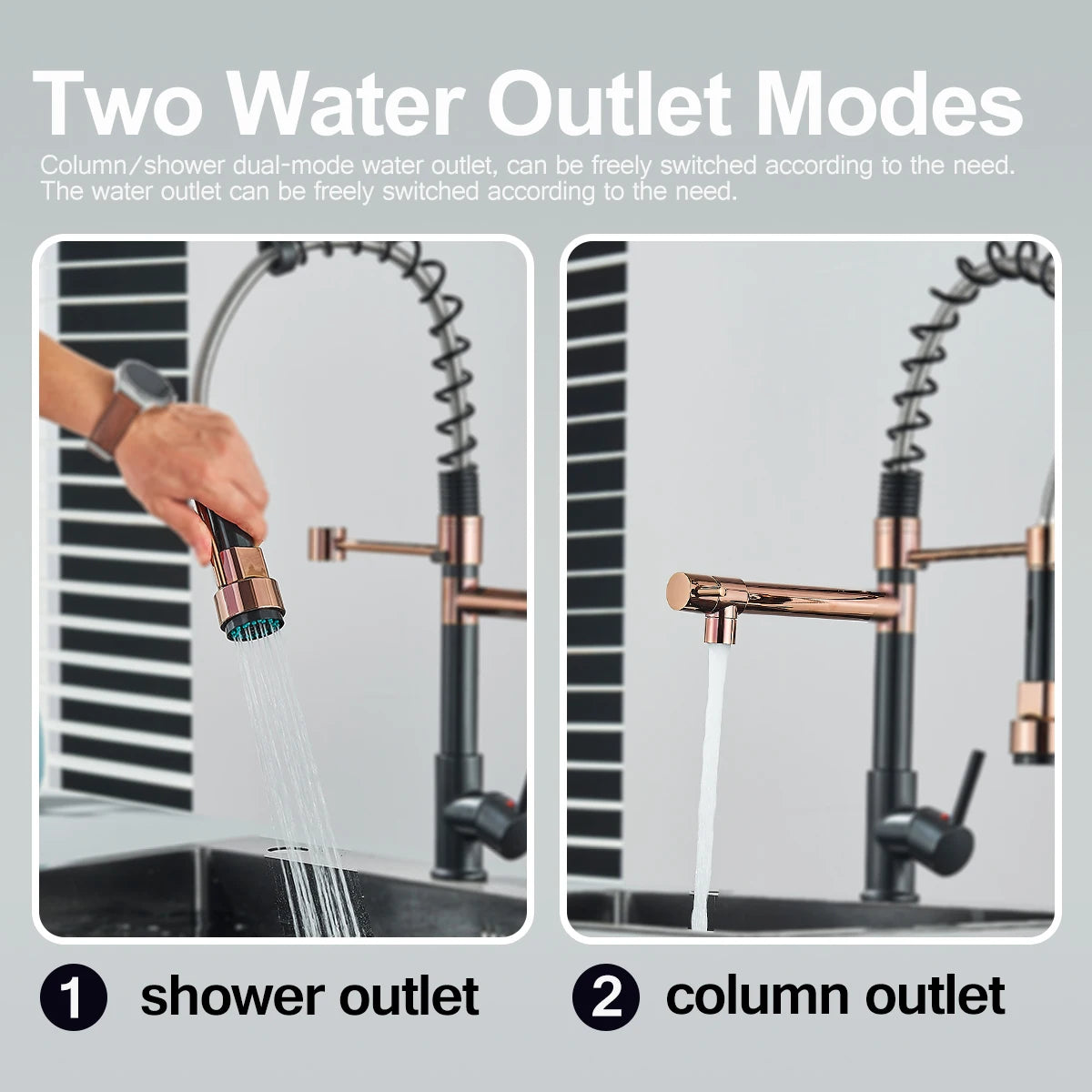 Popular Kitchen Spring Sink Faucet Rose Gold Color New Matching Hot Cold Bath Mixer Tap Modern Free Rotation Pull Down Spout