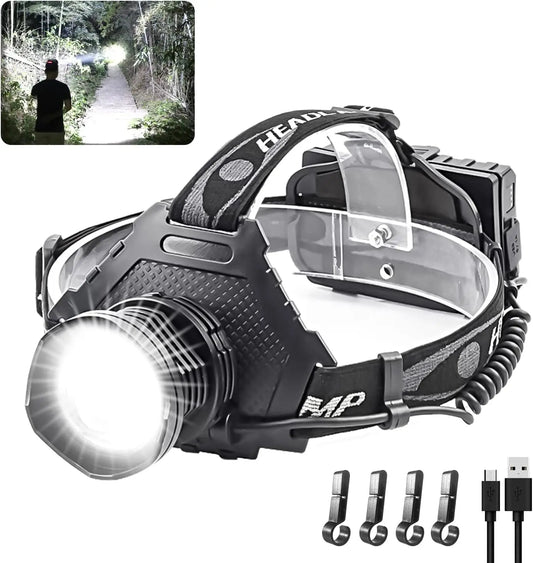 2pcs P70 Telescopic Zoom Glare Headlight USB Rechargeable Night Fishing Light Head-Mounted Torch High-Power LED Headlight