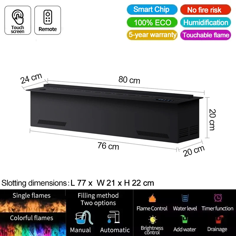 Smart water vapor fireplace, 3D flame effect, Tuya APP control,simulated burning wood sound, environmentally friendly humidifier