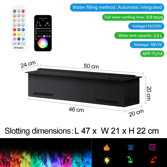 Smart Home 3D Atomized Fireplace with LED Colorful Flame ECO Water Vapor Indoor Electric Fireplace for TV Wall Living Room Decor