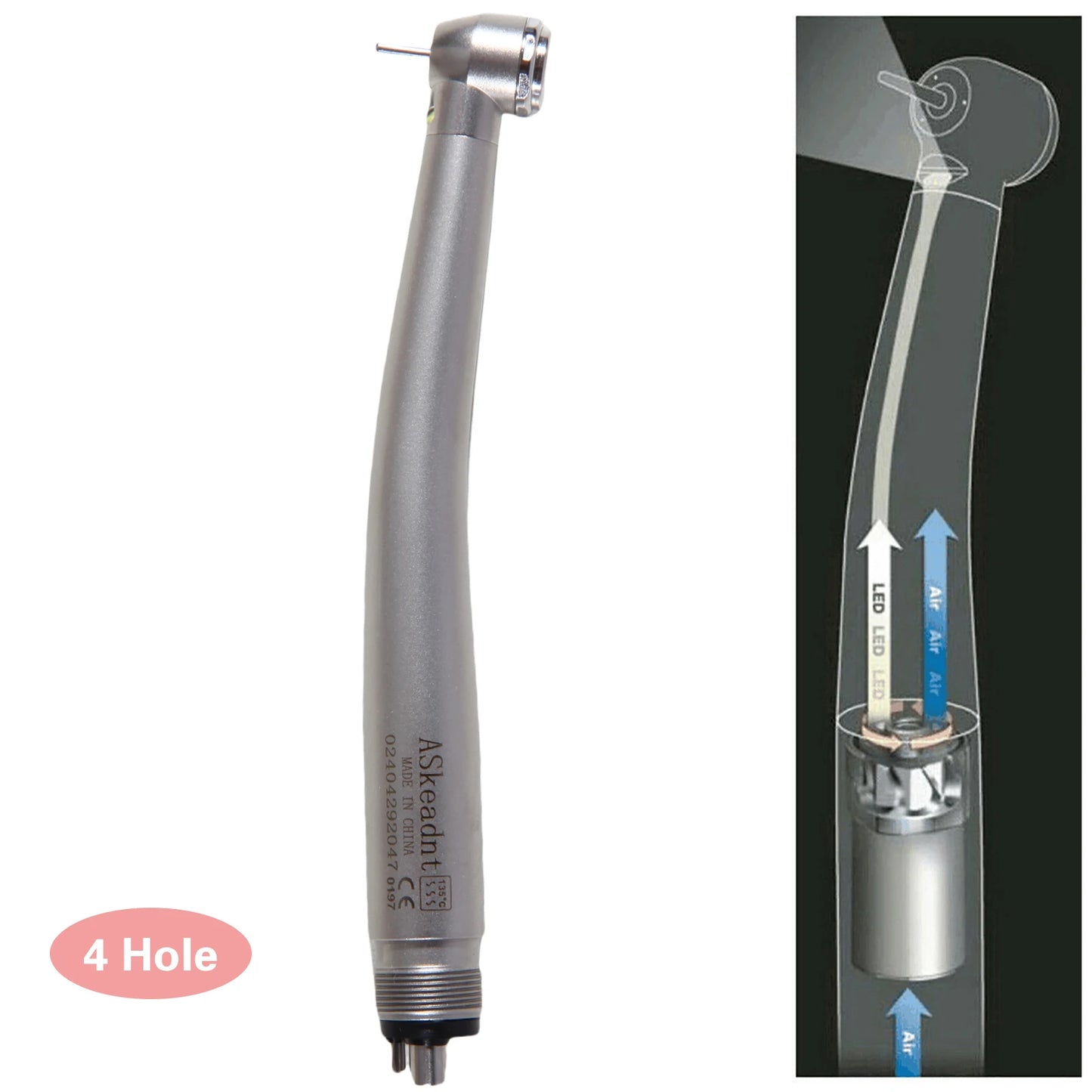ASK Dental LED E-generator/No LED High Speed Handpiece 4Hole Low Noise Torque Head Push button Triple /Single Water Spray Stainl