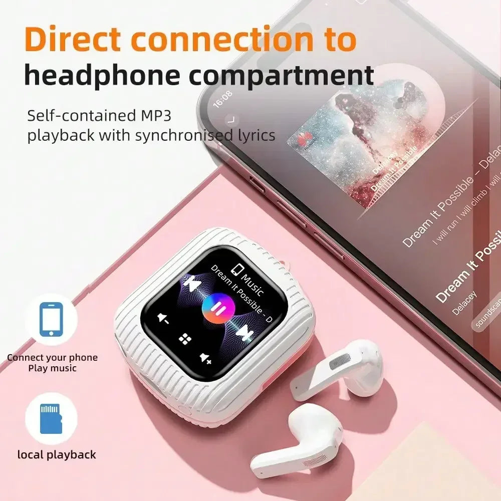 Intelligent wireless touch screen multifunctional earphones ENC noise cancelling Bluetooth earphones can be plugged into TF card