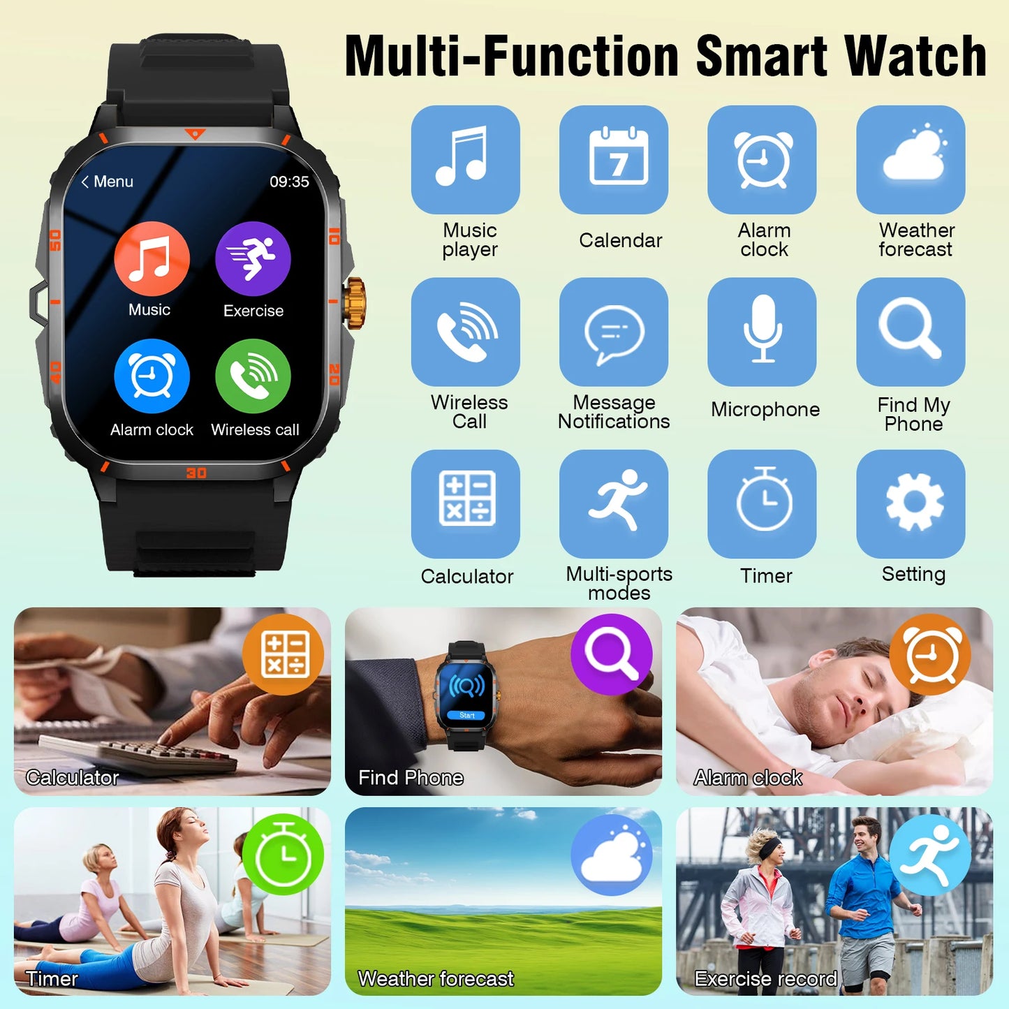 2025 Men's Smart Watch with Wireless Calling, Dual Straps (Stainless Steel+Silicone), Step Counter Flashlight & Message Reminder