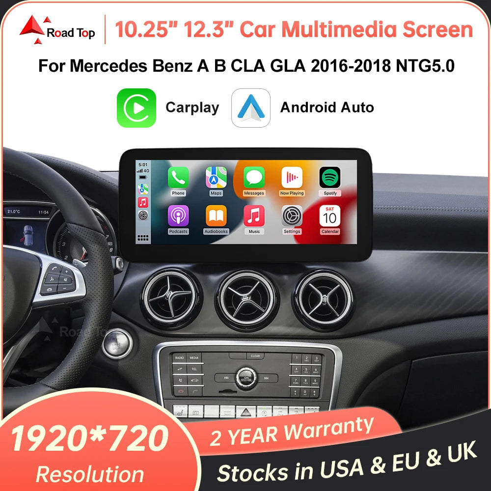 RoadTop Wireless CarPlay Android Auto Car Multimedia Display For Mercedes-Benz CLA GLA A Class W176 2016-2018 NTG5.0 TouchScreen
