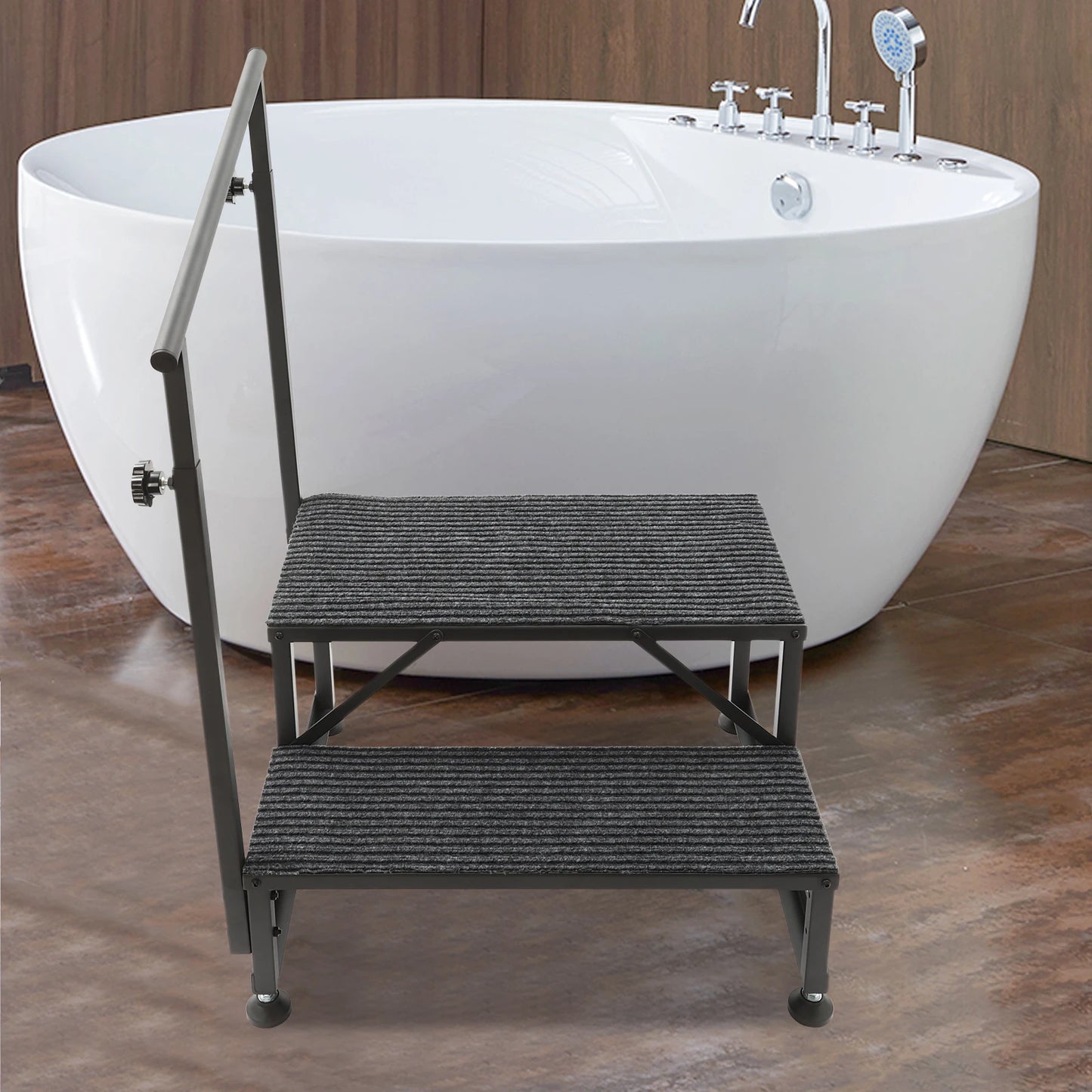 2-Step RV Stairs with Handrails, Adjustable Foot Pads, Soft Cushions, and High Load Capacity of 450lbs, Ideal for Elderly and