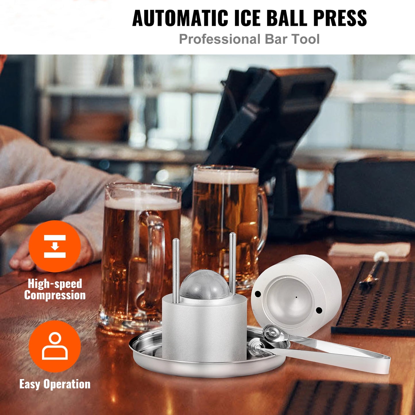 SucceBuy 60mm Ice Ball Press Maker Spherical Whiskey Tray Mould Bubble-Free Making Mold Crystal Ice Ball Box for Bar Cocktail