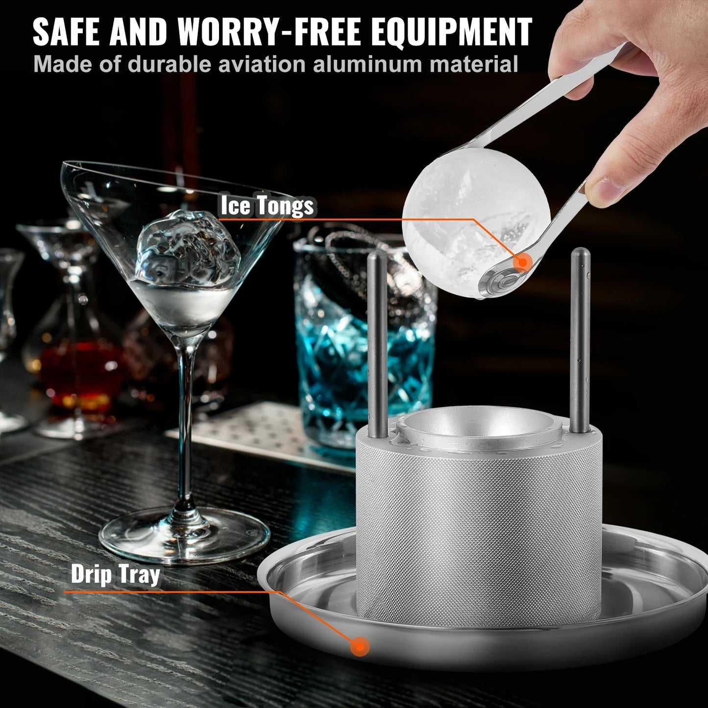 SucceBuy 60mm Ice Ball Press Maker Spherical Whiskey Tray Mould Bubble-Free Making Mold Crystal Ice Ball Box for Bar Cocktail