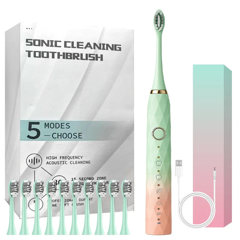 Electric Toothbrush Rotary Cleaning Teeth Brush Waterproof Electronic Tooth Brush With Timer USB Rechargeable Toothbrush 10 head