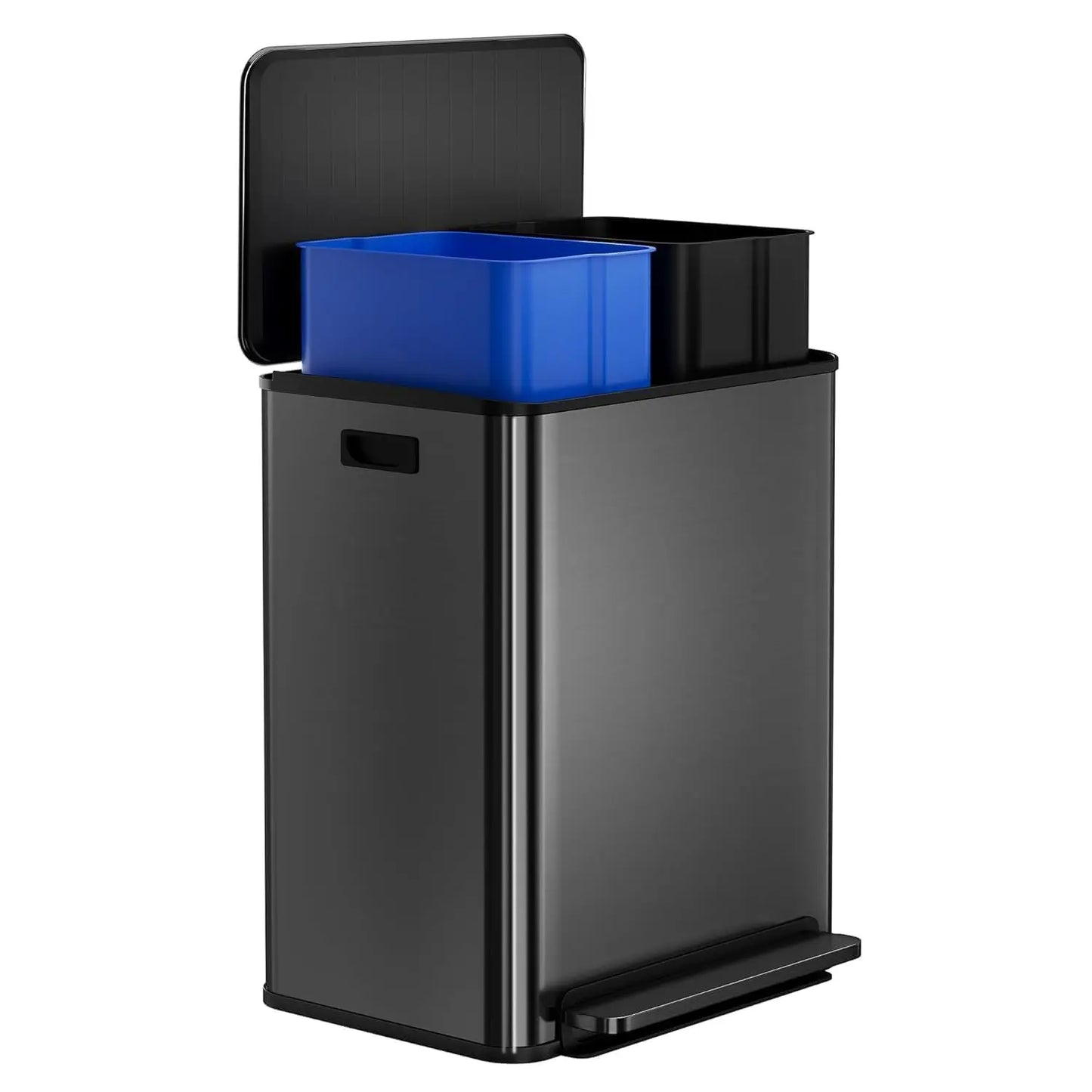 60 Liter / 2 x 8 Gallon Dual Trash Can with Recycle Bin, Stainless Steel Garbage Can with Lid and Foot Pedal Resistant Trash Can
