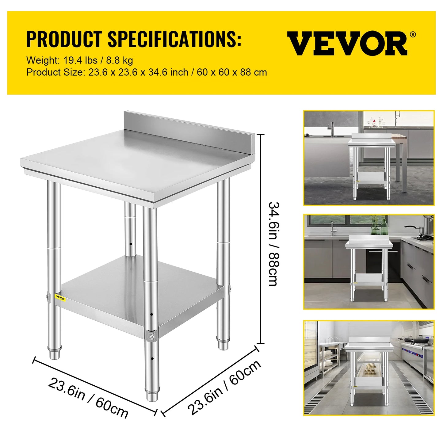 Hygienic Stainless Steel Kitchen Work Prep Station With Undershelf