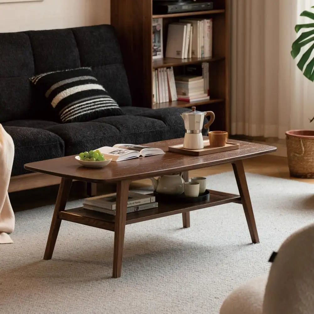 100% Solid Wood Coffee Table for Living Room, Mid Century Modern Small Tables with Shelf Storage, Storage Coffee, Customized