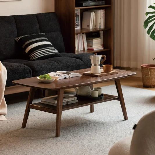 100% Solid Wood Coffee Table for Living Room, Mid Century Modern Small Tables with Shelf Storage, Storage Coffee, Customized