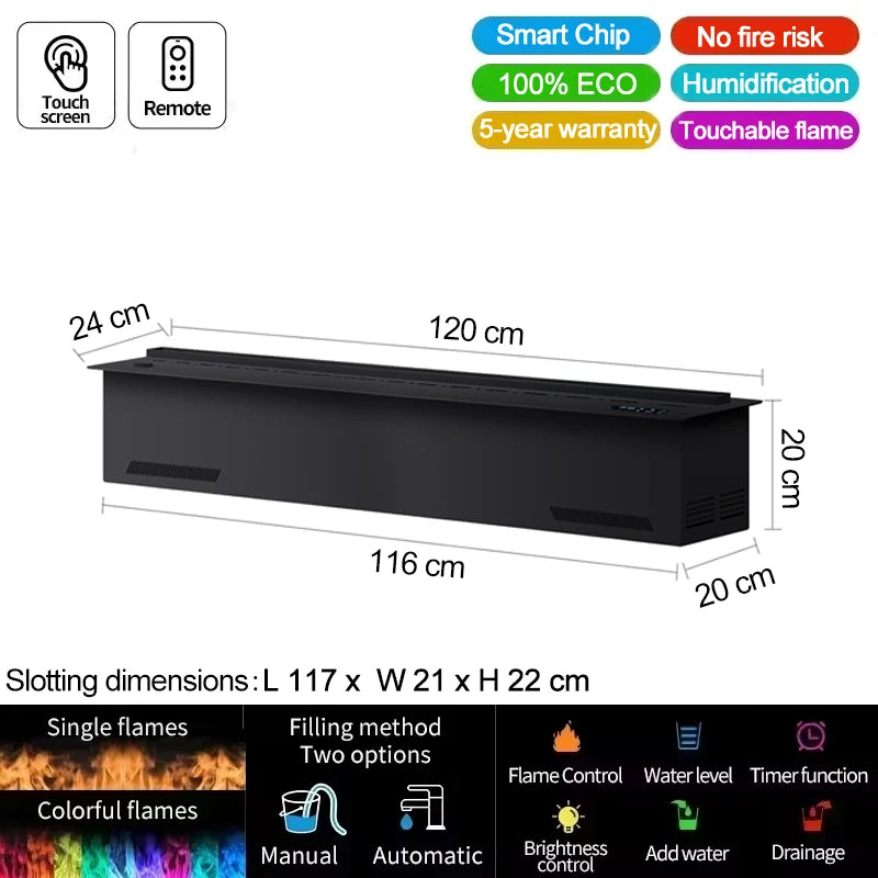 Smart water vapor fireplace, 3D flame effect, Tuya APP control,simulated burning wood sound, environmentally friendly humidifier