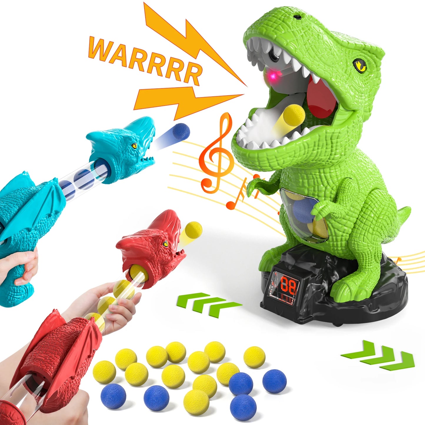 Dinosaur Shooting Toys Movable Target Shooting Game Dinosaur Toy With Score Record 2 Air Pump Blaster For Kid 3-6 Years Old Gift