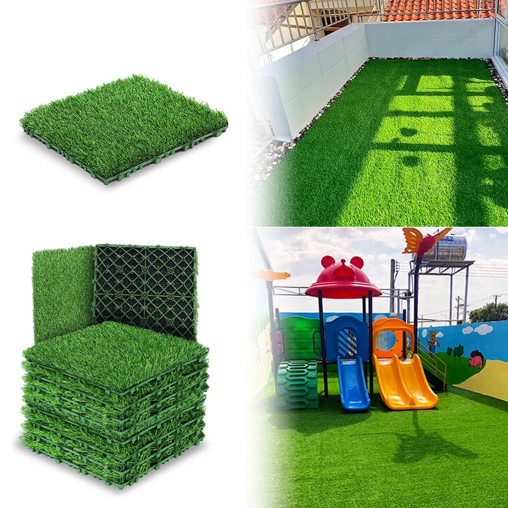 10 Pcs 12 Inchx12 Inch Realistic Grass Turf Tile Interlocking Grass Deck Tiles Turf Mat Grass Rug for Garden Lawn Patio Balcony