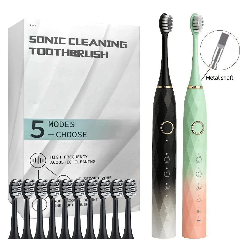 Electric Toothbrush Rotary Cleaning Teeth Brush Waterproof Electronic Tooth Brush With Timer USB Rechargeable Toothbrush 10 head